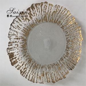 China Gold Rimmed Glass Charger Plate Clear Charger Dish For Restaurants 32cm/27cm/21cm wholesale