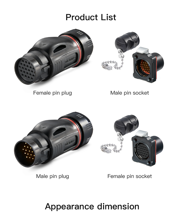 CNLINKO BD24 Plastic 19 Pin Industrial Waterproof Cable Panel Mount Connector