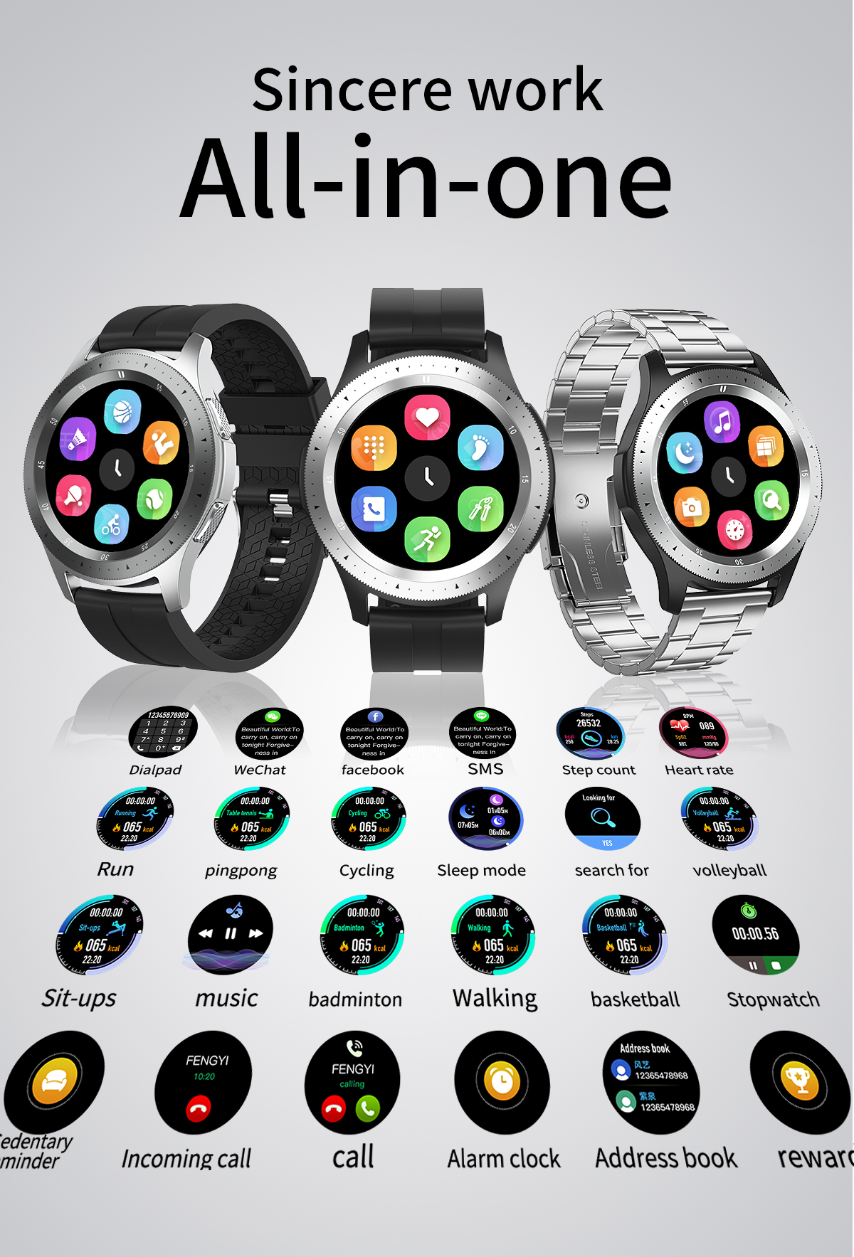 Amazon HOT Round Touch Screen Sport Pedometer Heart Rate Monitor ODM OEM Waterproof Smartwatch