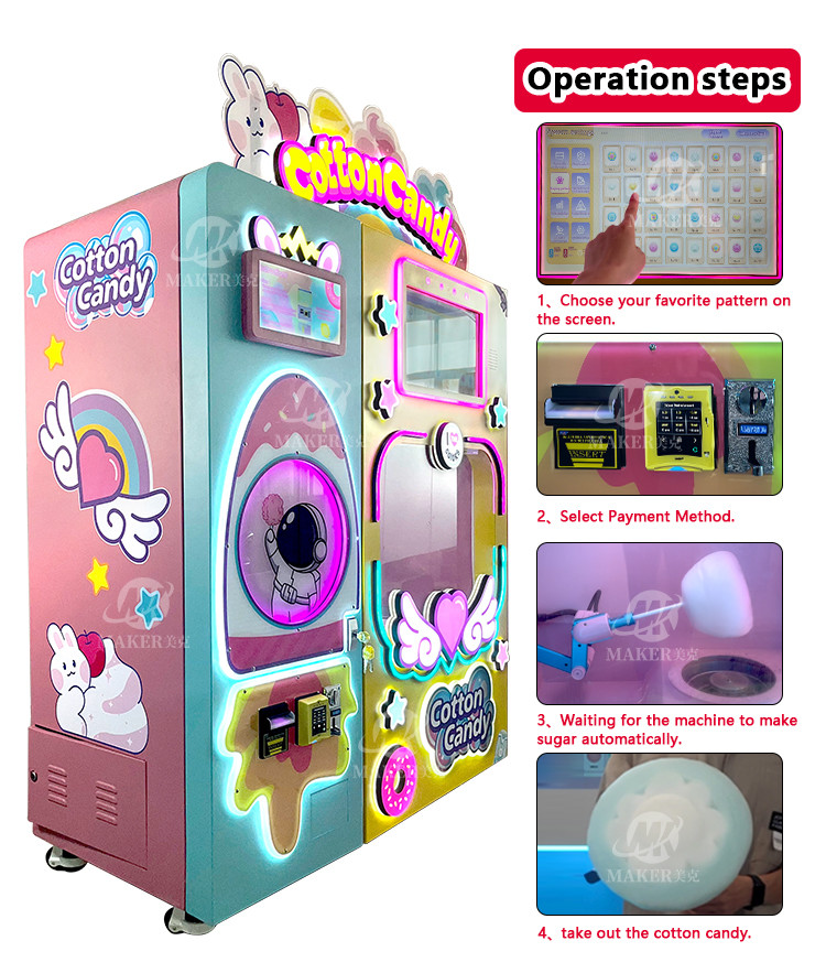 Professional Sweet Electric Sugar Cotton Candy Floss Vending Machine Full Automatic Cotton Candy Machine Factory