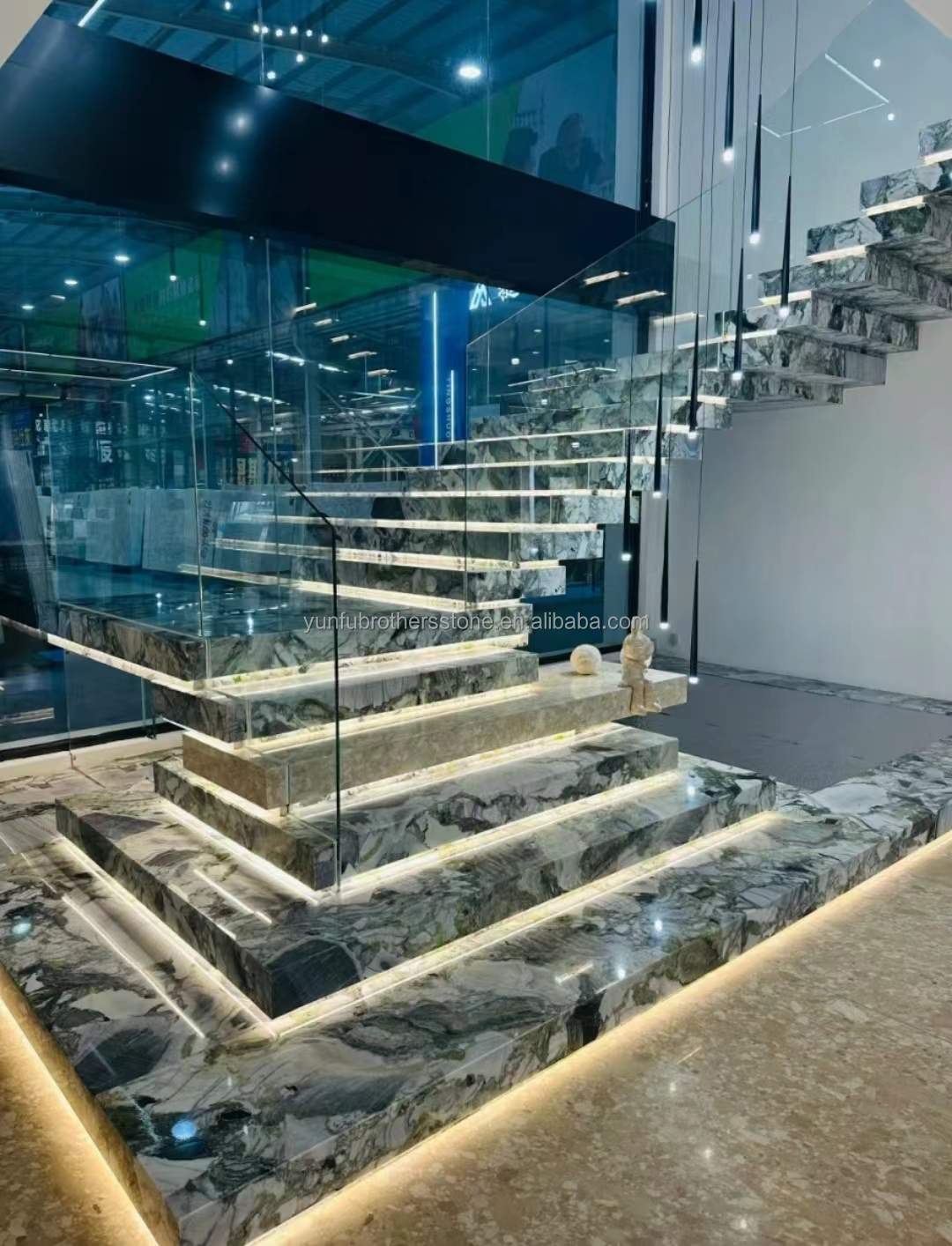 Natural Stone Stairs in Modern European Style with Cut-to-Size Big Slab Polished Tiles