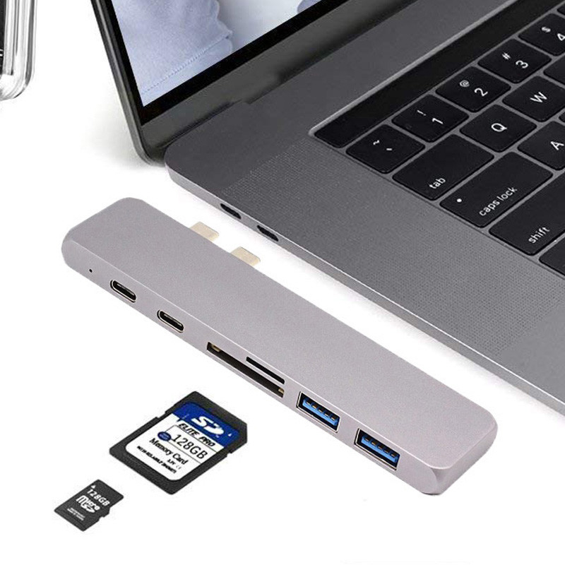 7 in 1 Dual Type-C Docking Station Thunderbolt 3 Hub with 100W Power Delivery,USB-C,4K for 2016/2017/2018 MacBook Pro