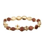 Stretchy Malachite Beads Zircon Leaf Charm Bracelet With Gold Chain