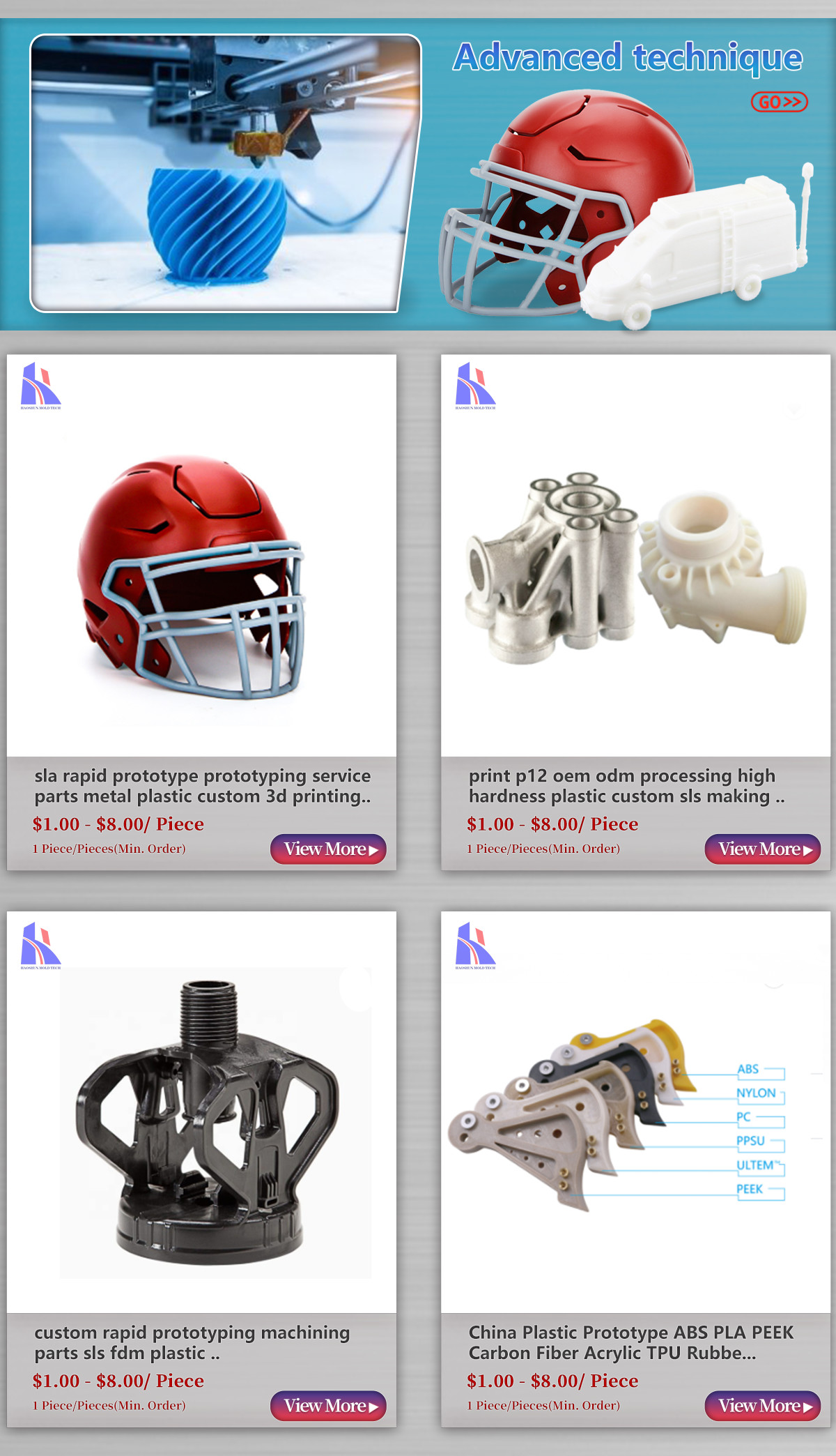 Customized Abs Pom Nylon Pp Pc Prototype Manufacturers 3D Printing Resin