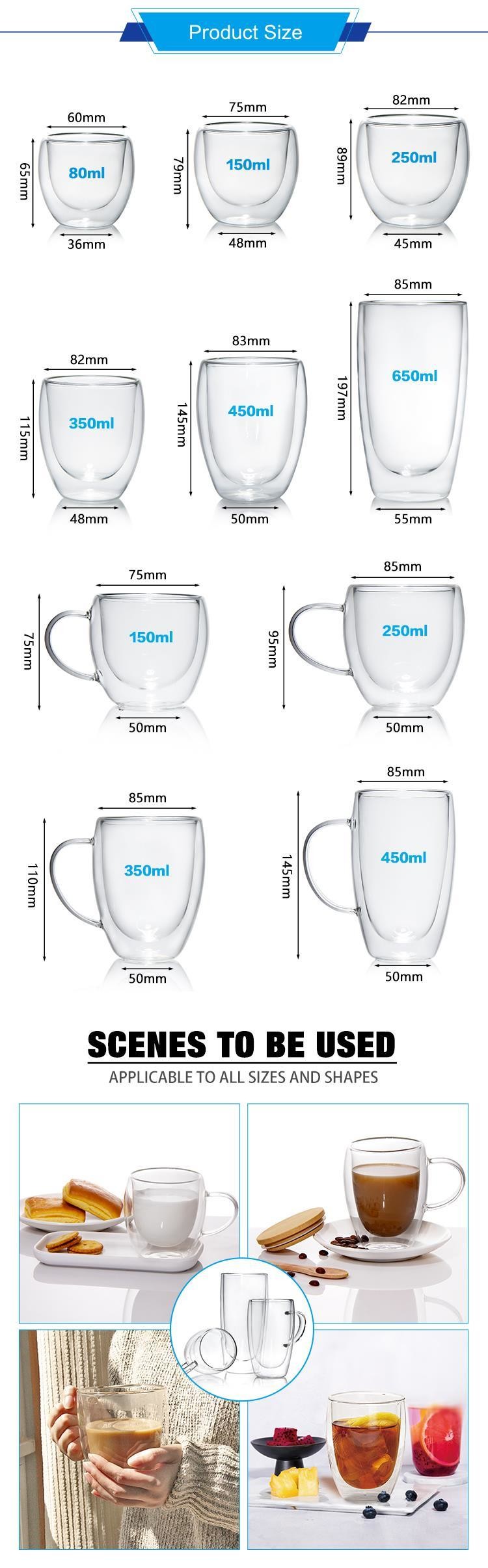 250ml Espresso Glassware Etched Stemless Wine Glasses Double Wall