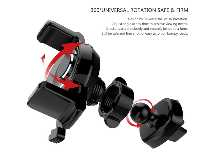 Mini Black Adjustable Phone Holder 360 Degree Mechanical Era Car Mount 70g