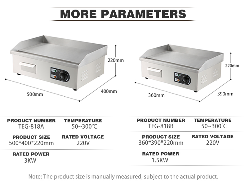 Electric Grills Griddles with Stainless Steel Flat Top Plate Temperature Range 50-300C