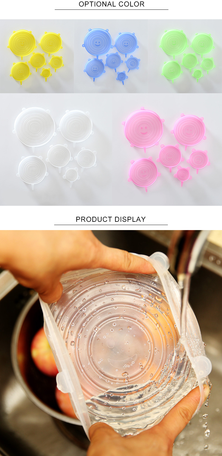 Round And Rectangular Foldable Clear Silicone Stretch Lid For Food Preservation