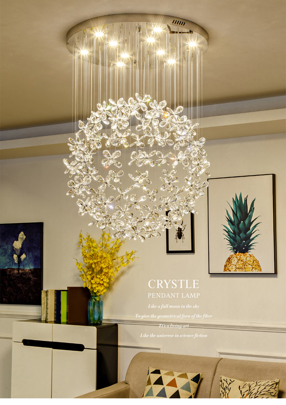 Modern Luxury Crystal Led Ceiling Chandelier For Living Room Large Butterfly Light hanging lamp（WH-NC-51）