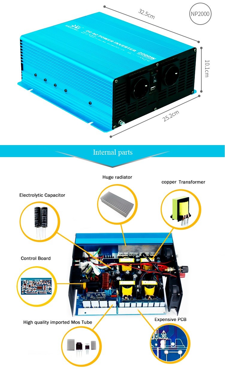 Multifunctional Car Pure Sine Wave Power Inverter 2000W Portable