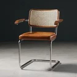 China Customized Cafe Mid Century Cane Dining Chairs With Stainless Steel Frame wholesale