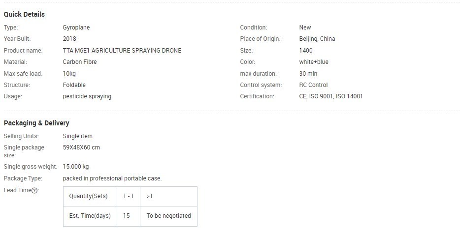 Agricultural Pesticide Spraying Drone Crop Sprayer Uav with Radar Sensor