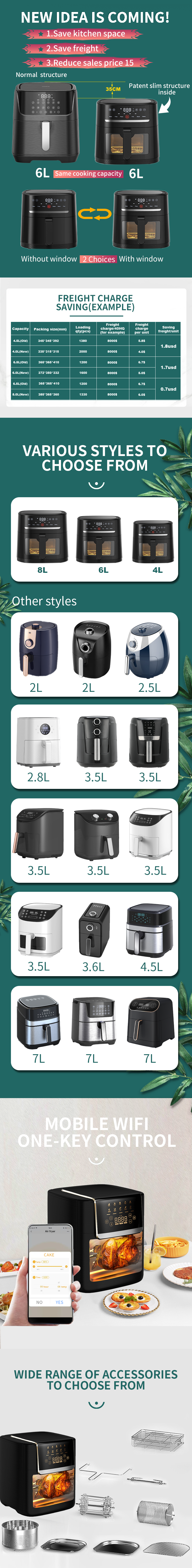2L 2.6L 3.2L 4.5L 5.5L 7L Hot Mini Rack Manual Air Fryer Without Oil