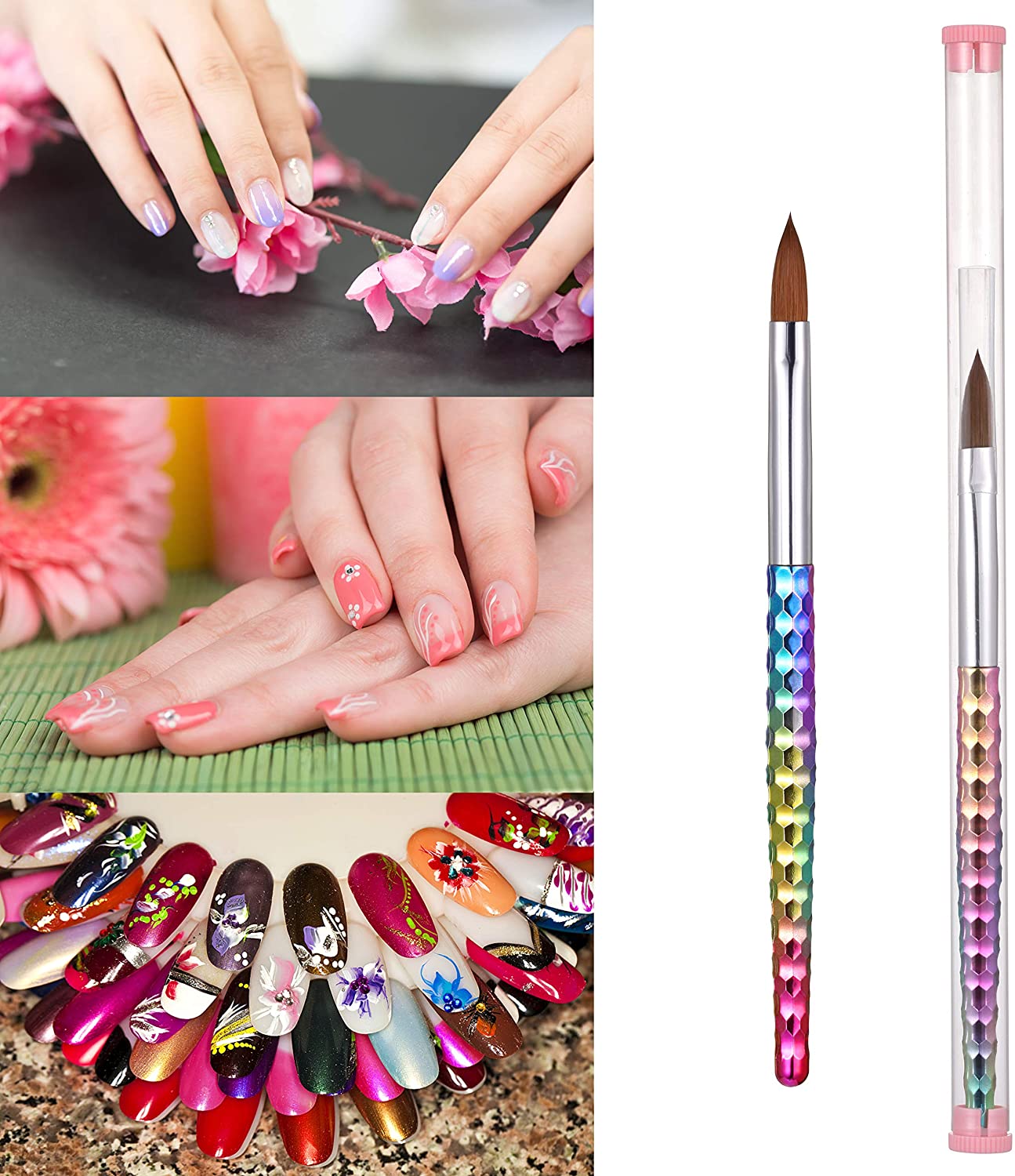 100% Kolinsky Rainbow Acrylic Nail Art Brush Styling Tool #8 10 12 14 16 18 20