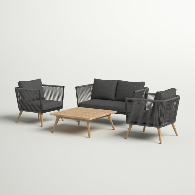 Modern Outdoor Furniture Set with Aluminum Frame and Wood Grain Finish