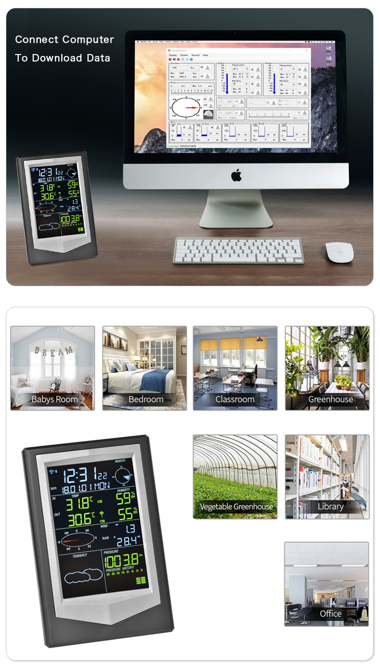 Digital Weather Station With Wireless Outdoor Sensor Black And Silver Wind Speed Range 0-50m/S