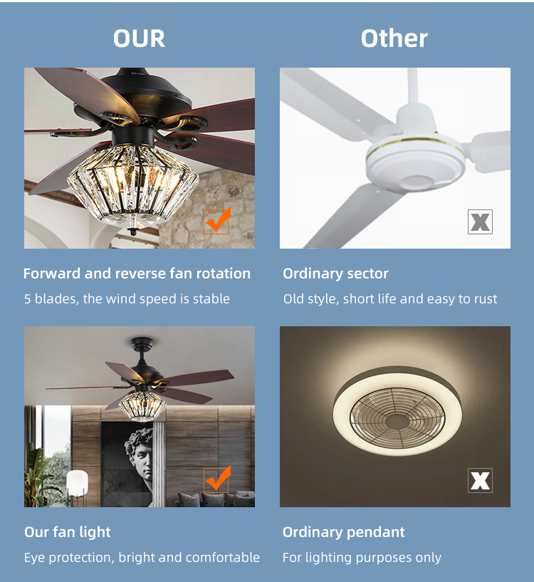 65W 120V Living Room Decorative Ceiling Fans / Sparkly Ceiling Fan Super Brightness