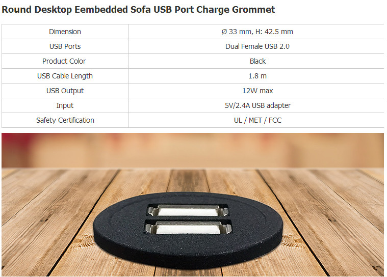 Qi Standard USB2.0 Embedded Desktop Wireless Charger