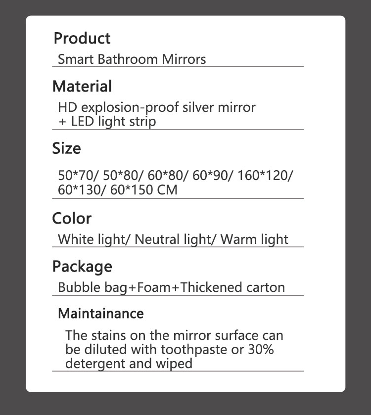 Hotel Home Bathroom Decoration LED Lighted Triple Color Lights Waterproof Vanity Mirror