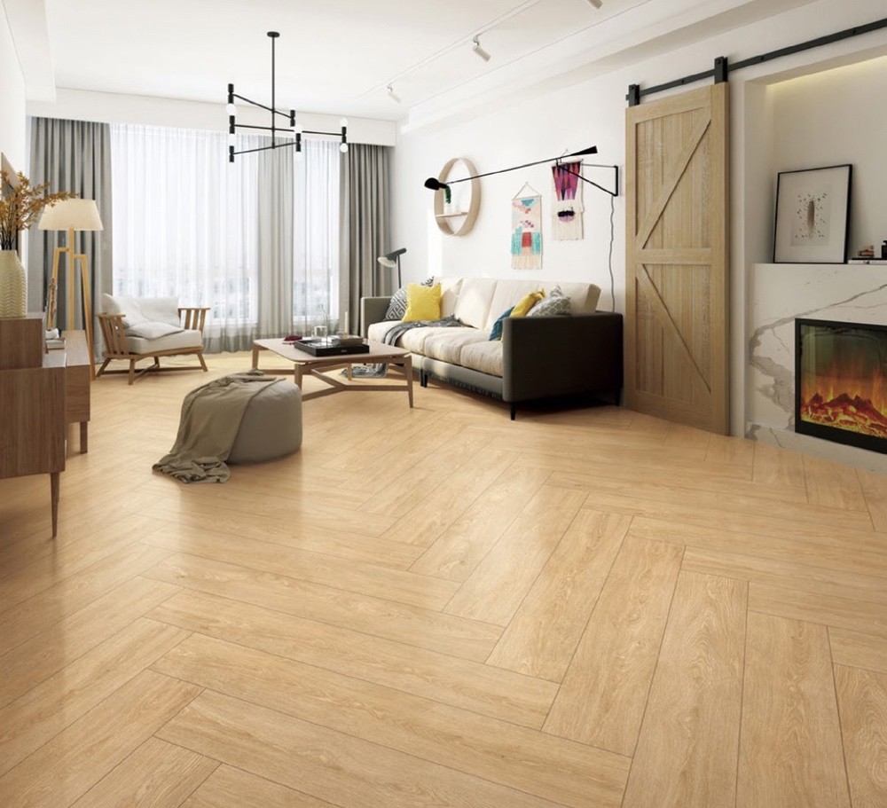 Firebrick Floor Tiles For Bedroom And Yellow 250x1500mm Durable Wooden Porcelain Strips For Office