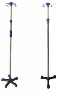 China Hospital furniture 4 hooks stainless steel infushion iv pole stand with five round base wheels wholesale