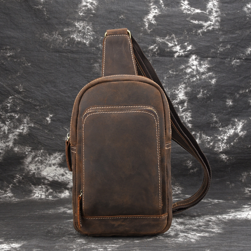 Functional Customized Cowhide Leather Sling Crossbody Backpack for Travel Hiking