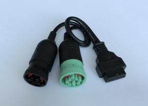 China OBD2 OBDII Female to Green Deutsch 9 Pin J1939 Female and 6 Pin J1708 Female Splitter Y Cable wholesale
