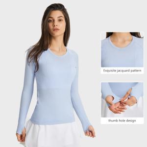China Ladies Long Sleeve Jacquard Horse Riding Tops Round Neck Sports T - Shirt Workout wholesale