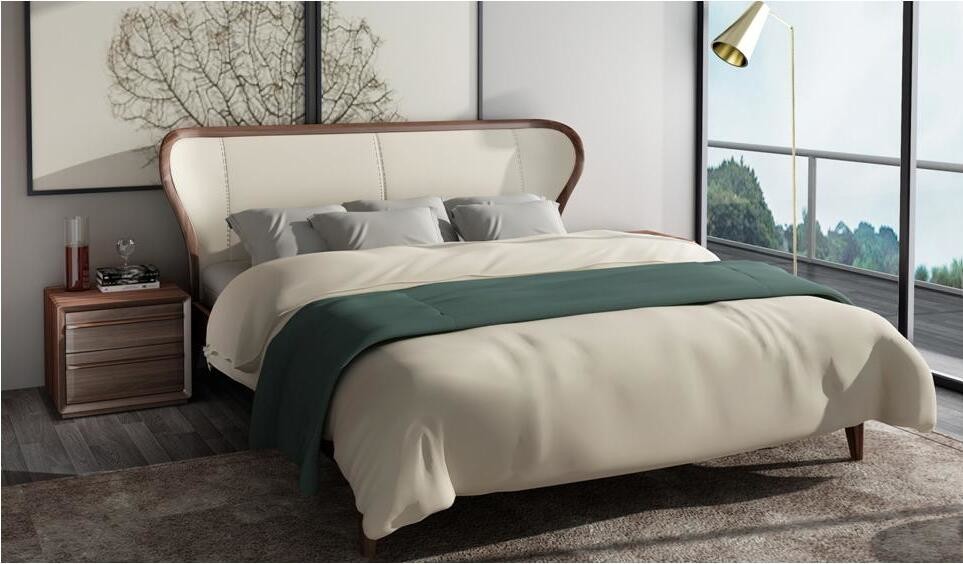 2017 New design of Fabric Upholstered headboard Bed by Walnut wood frame for Fashion Apartment bedroom furniture use