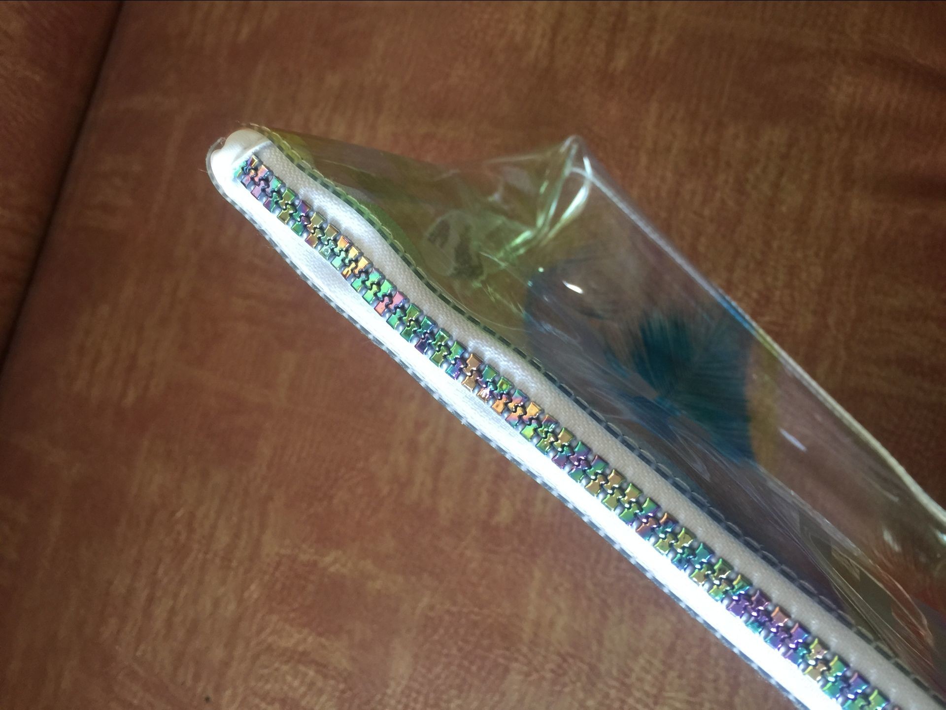 Colorful Zipper Promotional PVC Bags 0.1-0.8MM Thickness With Clear Laser Glitter