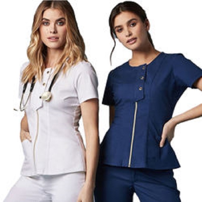 Unisex Custom Logo Strech Solid Color Blue Medical Scrub Clothes
