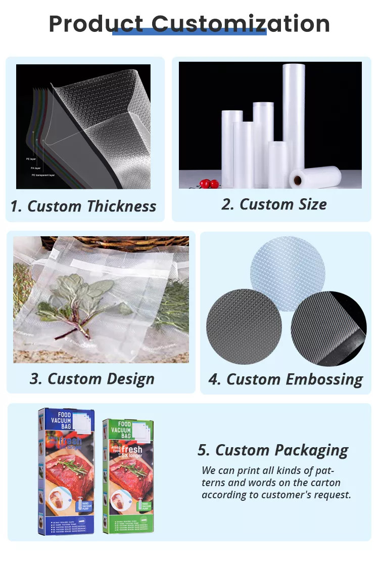 BPA Free PreCut Vacuum Sealer Bag Puncture Prevention Vacuum Seal Freezer Bag Food Saver Bag For Storage