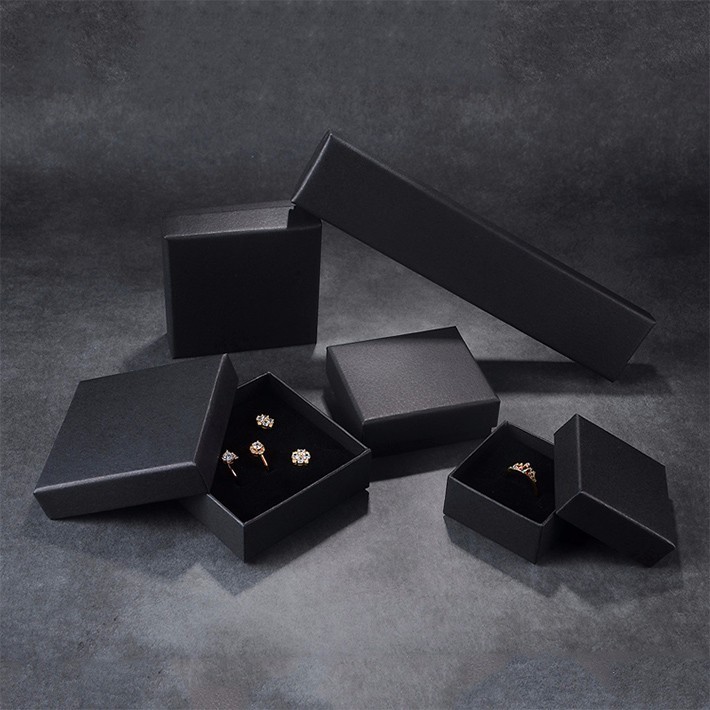 Custom Pu Leather Black Recycled Paperboard Jewelry Box with Foam Insert