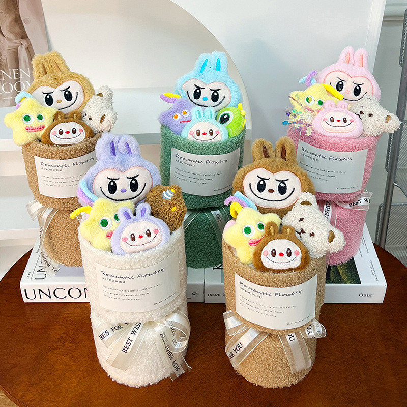 15x30cm Valentine's Day Labubu Plush Doll Bouquet Doll Gift for Girlfriend and Best Friend Birthday Gift Variety Dolls