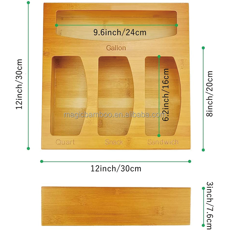 Bamboo Ziplock Bag Storage Organizer Natural Bamboo Plastic Wrap Storage And Dispenser