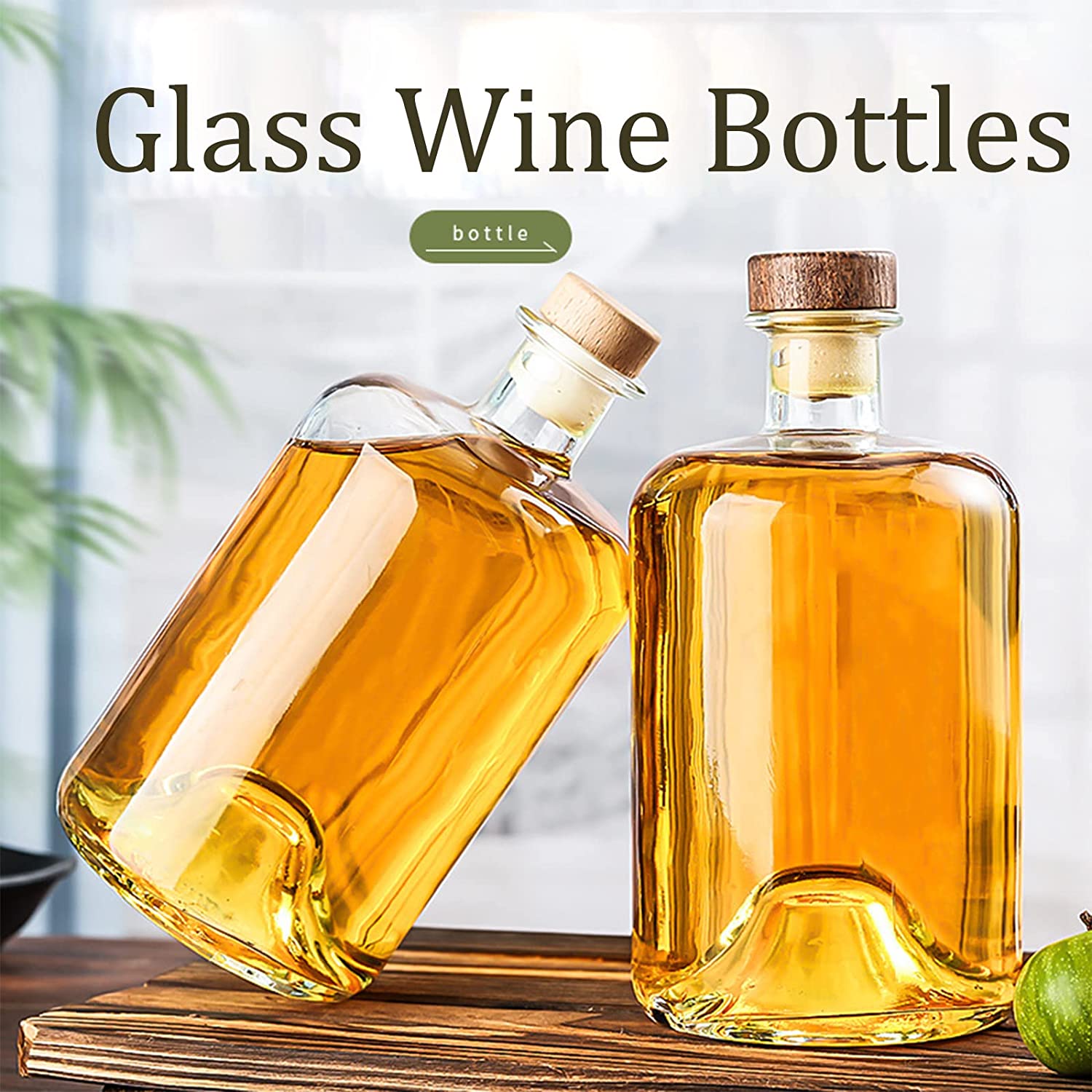 375ml Capacity Glass Bottle with Wooden Cap and Transparent Design