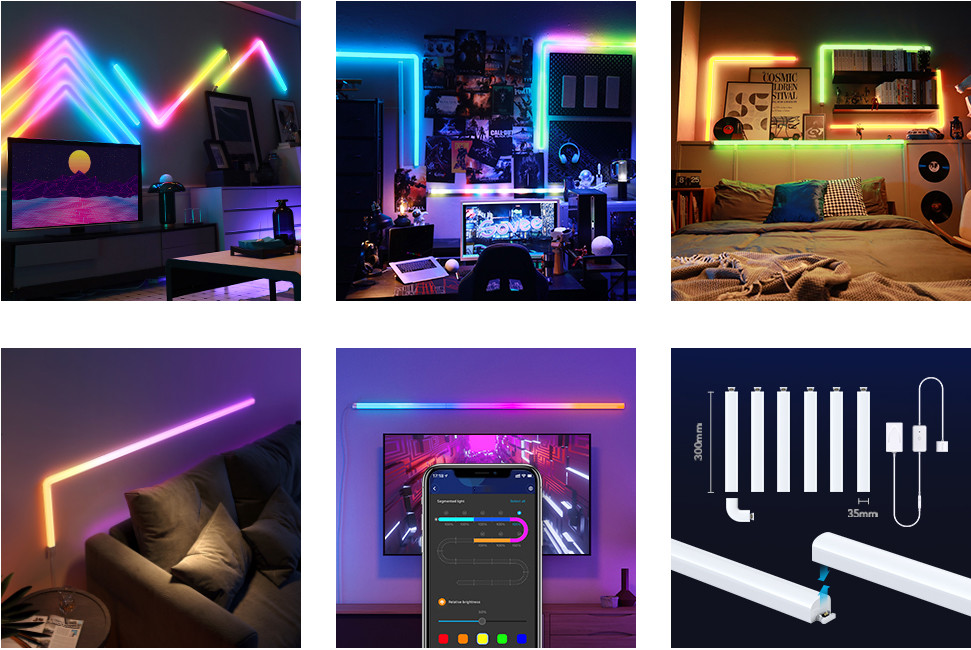 6pc/set programmable TV led back light wifi APP digital rgb led bar lights DIY installation