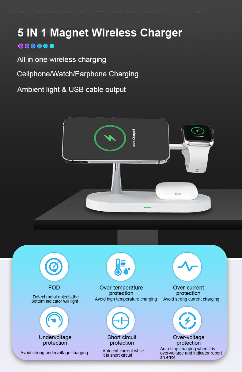 5-in-1 Wireless Charger With Night Light And Multiple Safe Protection