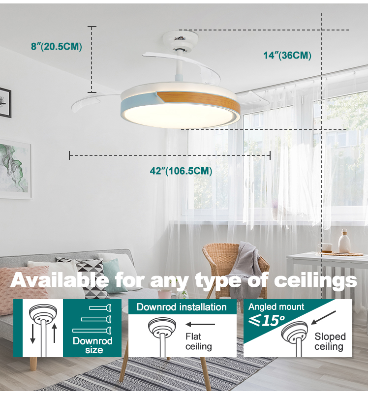 DC Motor LED Ceiling Fan with Color Blend Lampshade and Remote Control by 1stshine