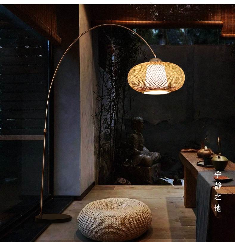 Chinese style floor lamp fishing lamp bamboo Art tea room floor light Zen standing lighting marble floor lamps