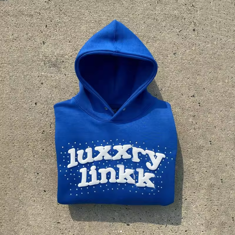 Logo Puff Print Hoodie Custom Streetwear Hoodie Cotton French Terry Bubble Print Pull Over Men