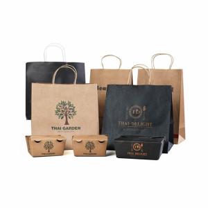 China Food Grade Handle Fast Food Kraft Paper Bag FSC Certified wholesale