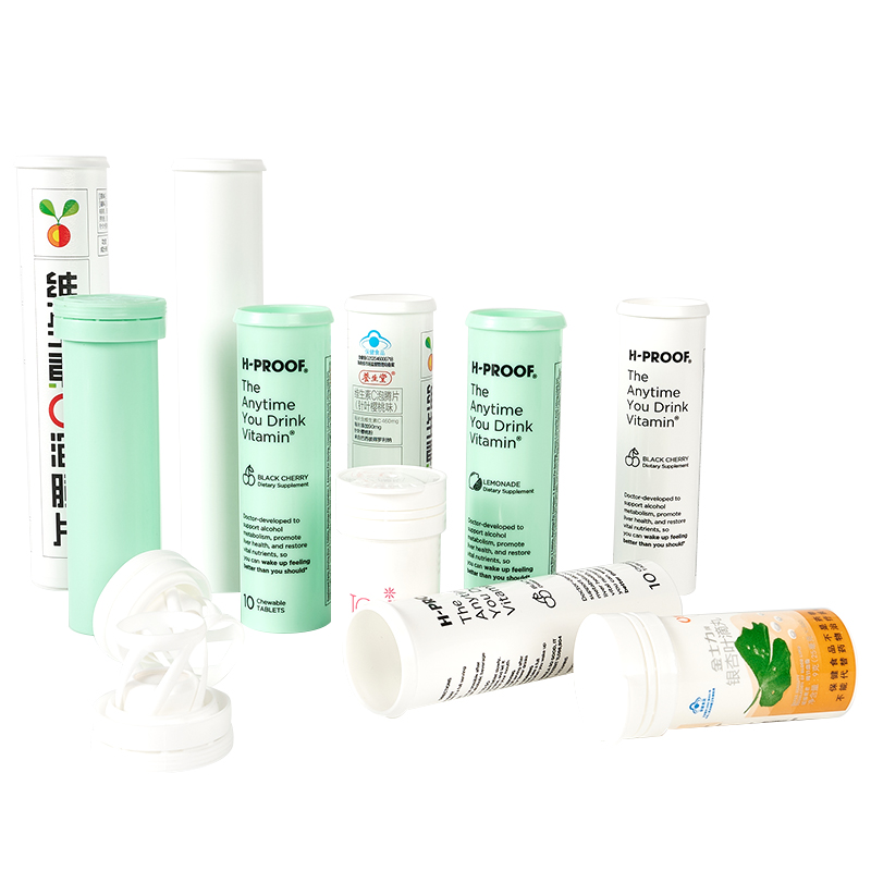 Customized Effervescent Tablet Bottle with Desiccant Flip Cover and Dry Offset Printing