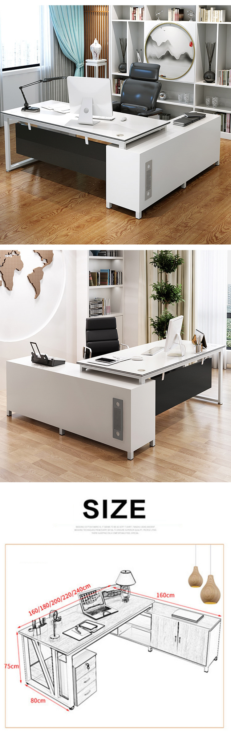 Modern Simple Style MDF Material L Shape Boss CEO Office Desk Executive Desk with Cabinet