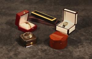 China Unique design brown wooden watch box with PU leather outside wholesale