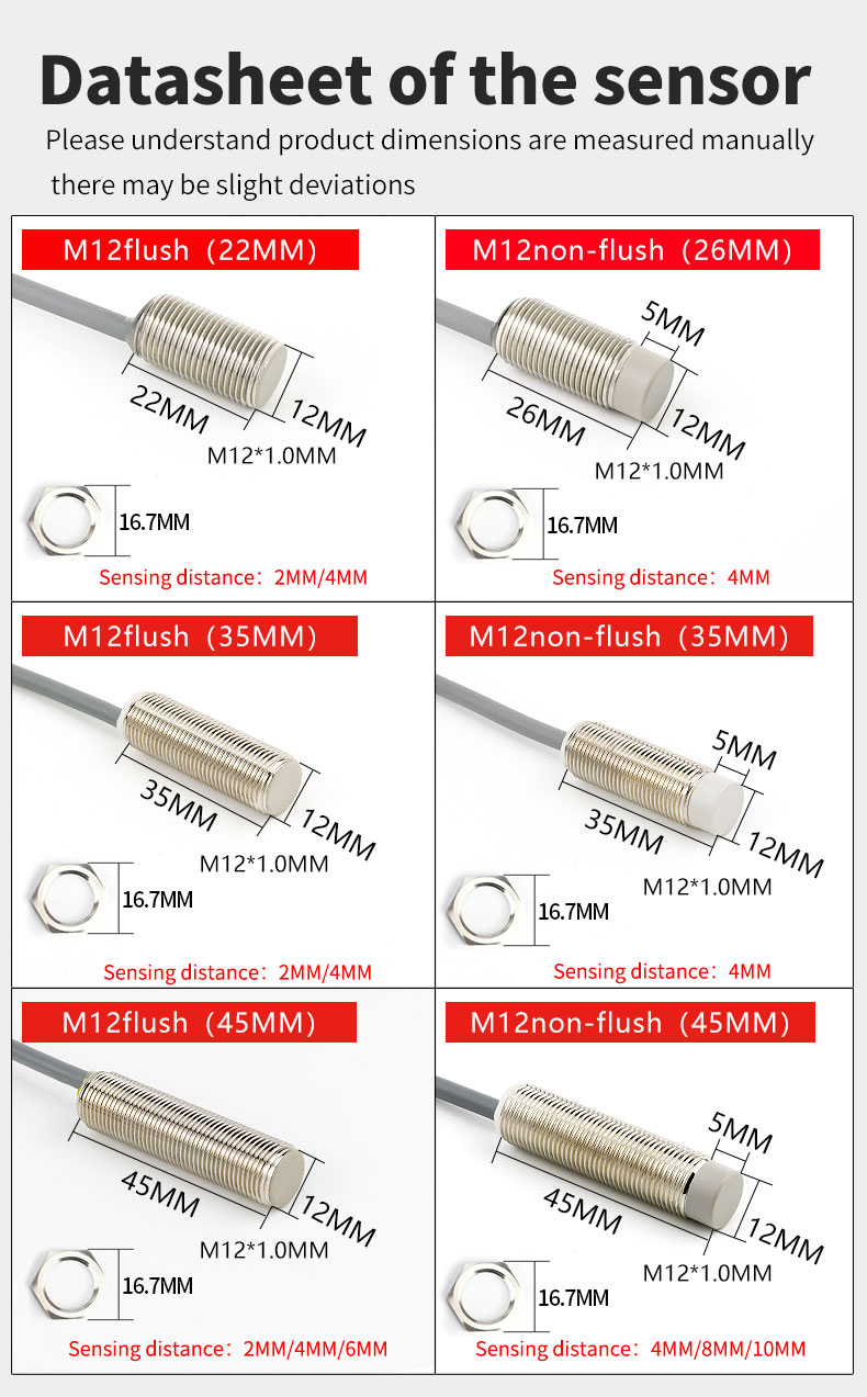 12V / 24V DC M12 Inductive Proximity Sensor IP67 High Precision Long Life
