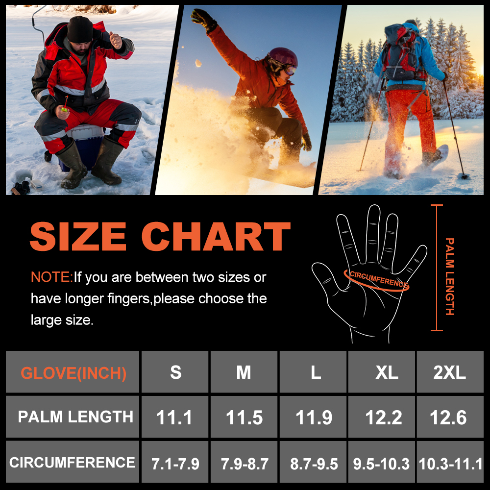 7.4V Battery Rechargeable Heated Gloves Black Winter Snow Proof