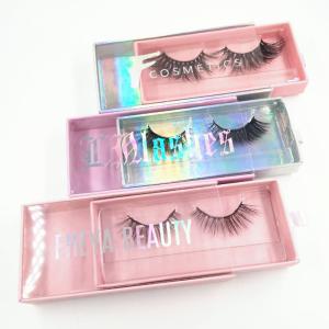 China Holographic Paper Flip Top Eyelash Magnetic Box With Ribbon Handle wholesale