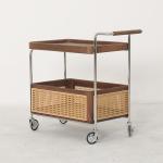 Oak Veneer Trolley Table Natural Wood Top Solid Wood Legs Side Table