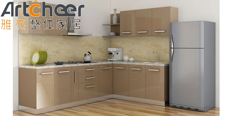 Modern L Shape Kitchen Cabinets in White Gloss Lacquer Finish with Solid Wood Doors
